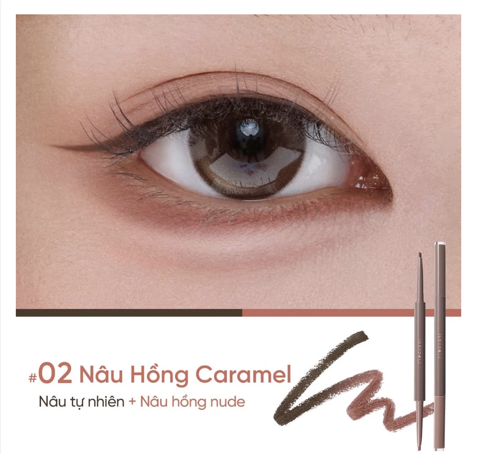 Chì kẻ mắt 2 đầu #02 Nâu hồng caramel JUDYDOLL Dual Color Gel Eyeliner Kẻ mí trên & mí dưới Lâu trôi Không lem Không trôi 120mg