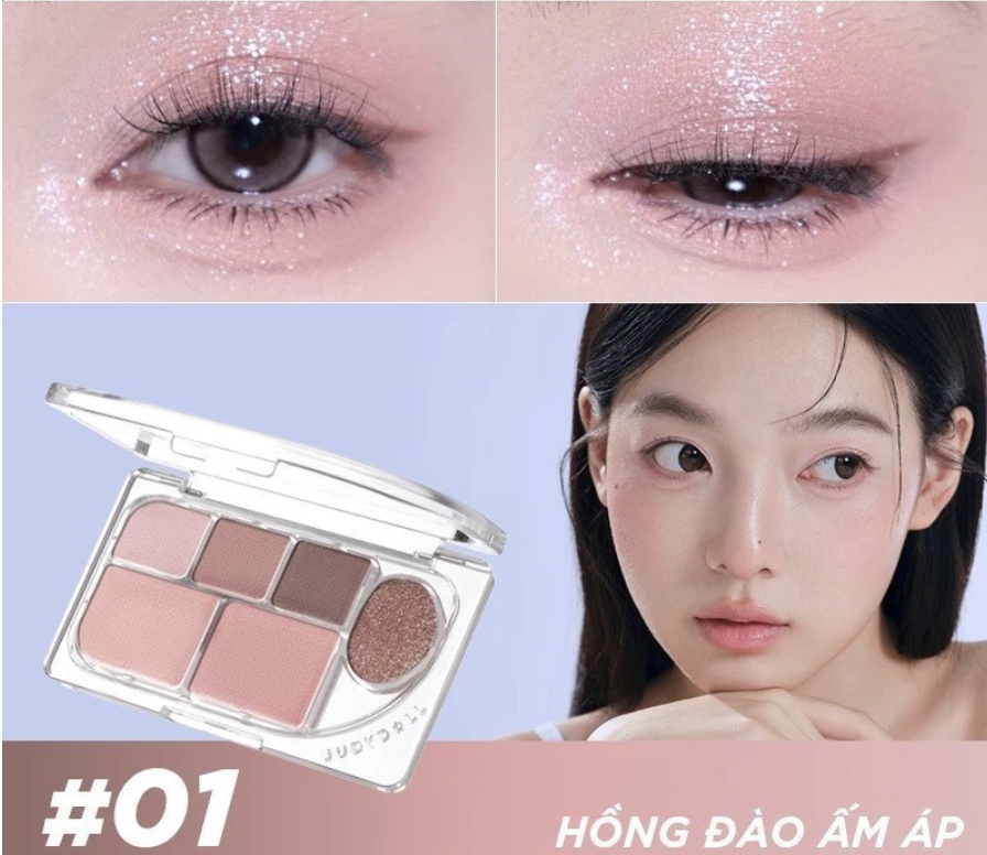 Bảng Phấn Mắt 6 Ô #01 Hồng Đào Ấm Áp JUDYDOLL Elaborate Eyeshadow Palette Tông hồng Trong trẻo Lên Màu tốt Má hồng Bắt sáng Nhũ mắt Mịn Lâu trôi 8g