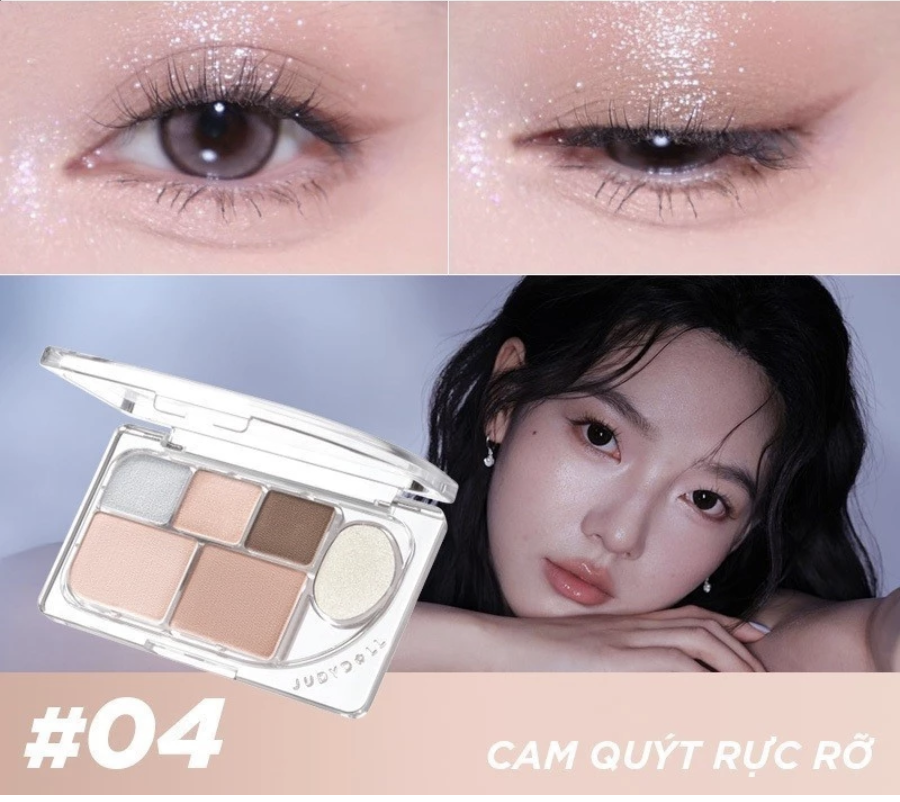 Bảng Phấn Mắt 6 Ô #04 Cam quýt rực rỡ JUDYDOLL Elaborate Eyeshadow Palette Tông hồng Trong trẻo Lên Màu tốt Má hồng Bắt sáng Nhũ mắt Mịn Lâu trôi 8g