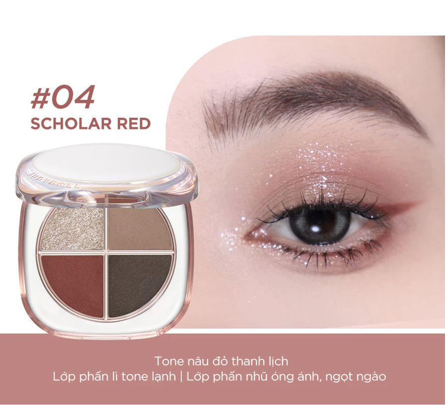 Bảng Phấn Mắt 4 Ô #04 Tone nâu đỏ thanh lịch JUDYDOLL 4-Shade Eyeshadow Palette Mịn lì Lên màu tốt Nhũ bắt sáng Lâu trôi 6,5g