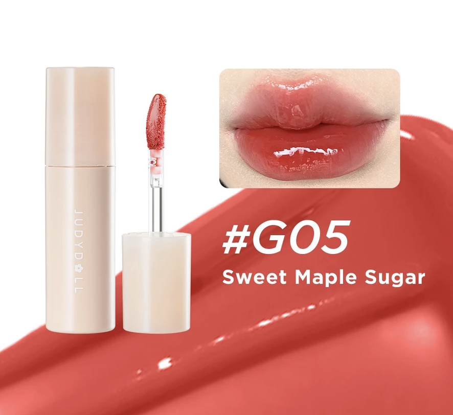 Son Tint Bóng #G05 Đỏ Đất JUDYDOLL Căng bóng Son kem Mịn lì Mờ Vân môi Lâu Trôi Không khô môi 2,8g