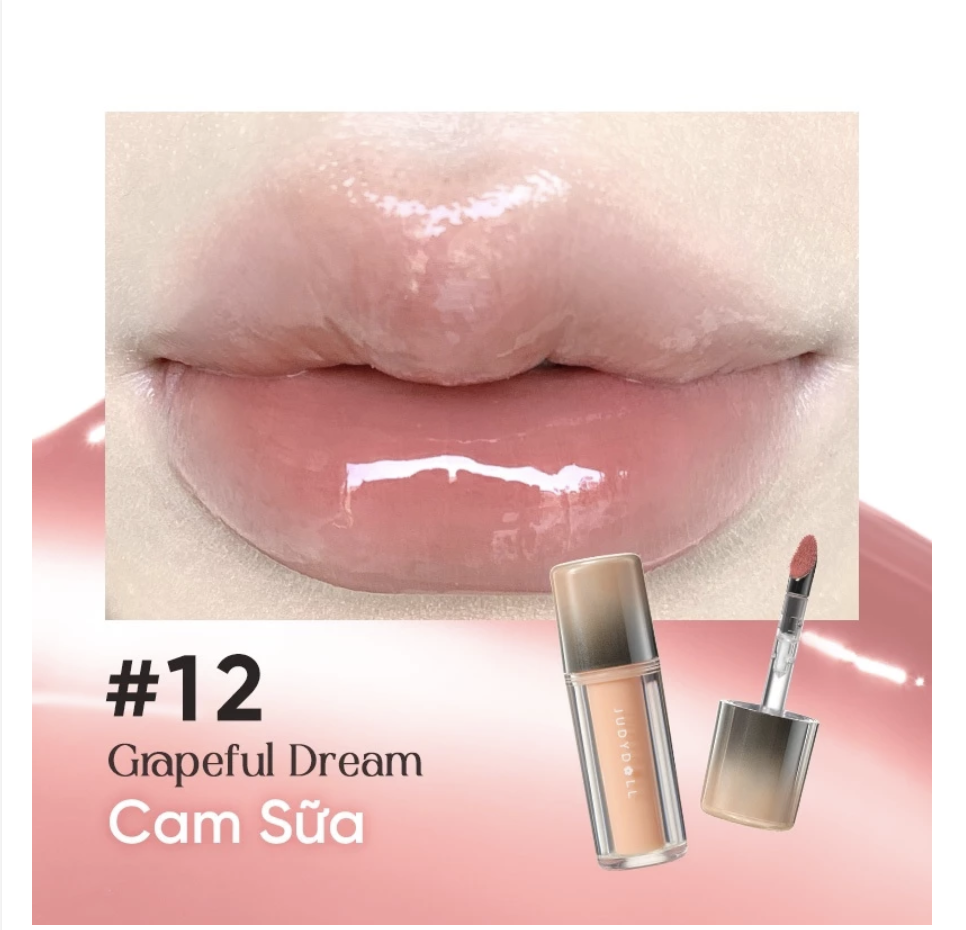 Son Tint Bóng Đầu Sắt Nhung #12 Cam Sữa JUDYDOLL Dual Flash Watery Lip Gloss 2.0 Căng Bóng Dưỡng Môi Bền Màu 2.4g