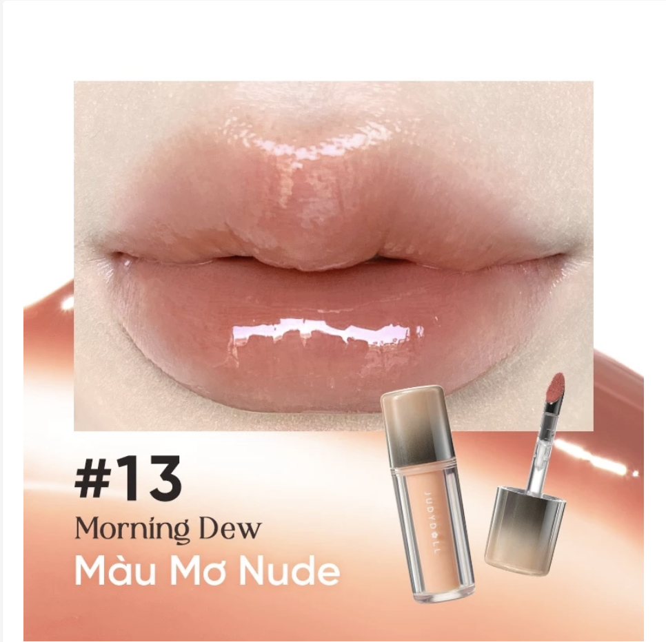 Son Tint Bóng Đầu Sắt Nhung #13 Màu Mơ Nude JUDYDOLL Dual Flash Watery Lip Gloss 2.0 Căng Bóng Dưỡng Môi Bền Màu 2.4g
