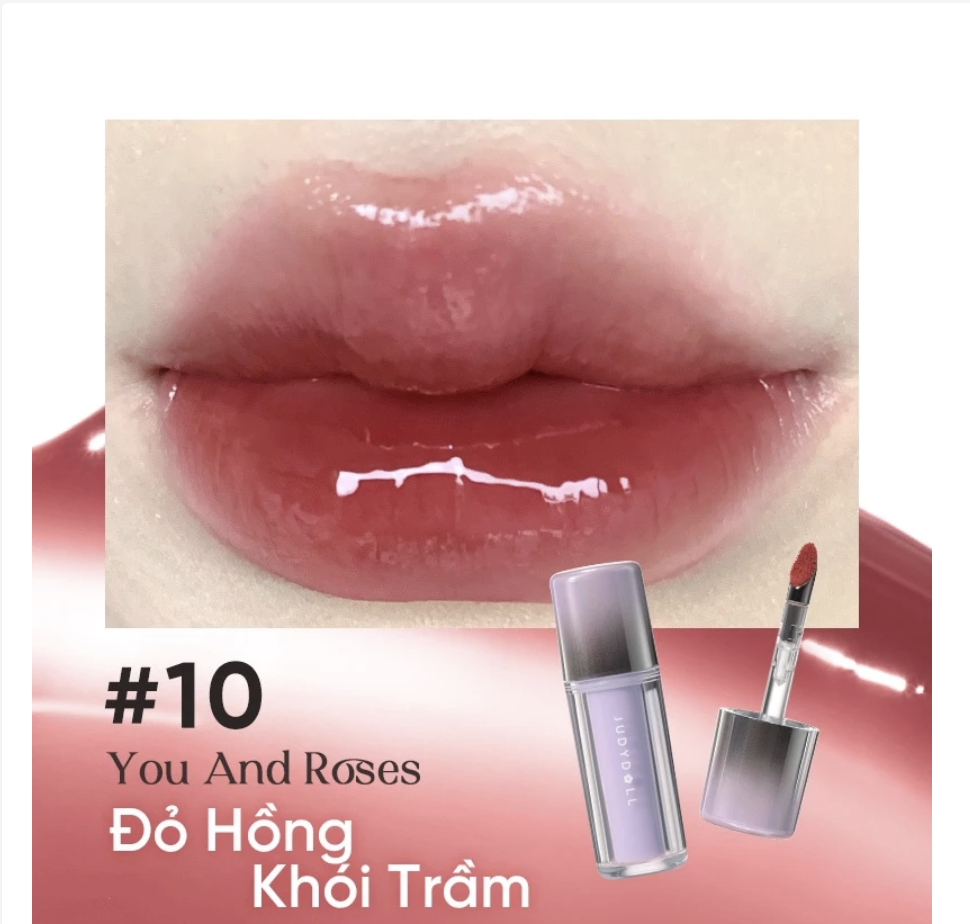Son Tint Bóng Đầu Sắt Nhung #10 Đỏ Hồng Khói Trầm JUDYDOLL Dual Flash Watery Lip Gloss 2.0 Căng Bóng Dưỡng Môi Bền Màu 2.4g