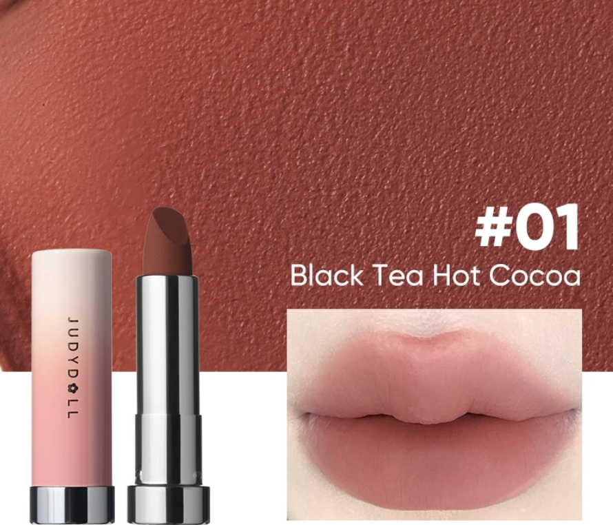 Son Lì #01 Đỏ Nâu Trà JUDYDOLL Velvet Matte Lipstick Son thỏi Ẩm mướt Bơ mịn Mờ vân môi 3,6g